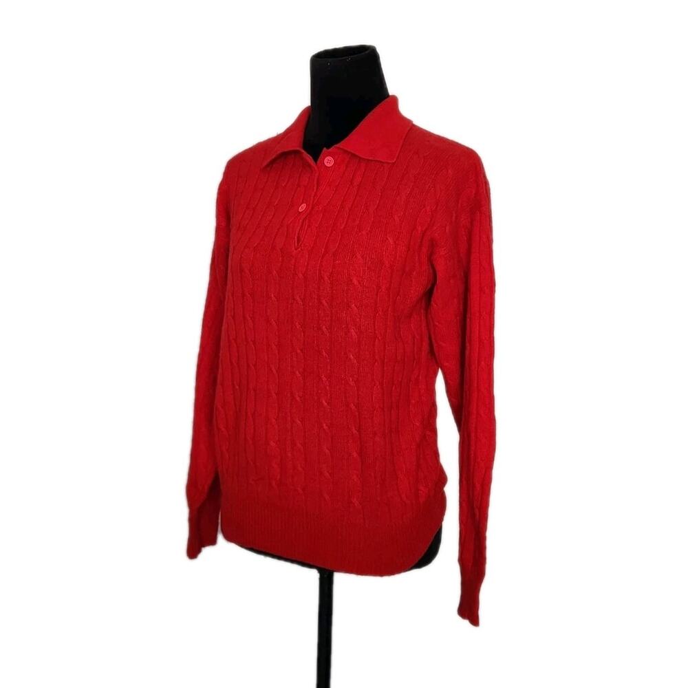 Sportwhirl Vintage 90s Red Cable Knit Cashmere Sweater Women's Size Large - Picture 2 of 6